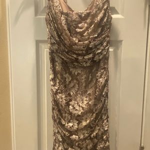 SEXY EXPRESS GOLD METALLIC SHORT DRESS  LOW CUT SIZE 0
